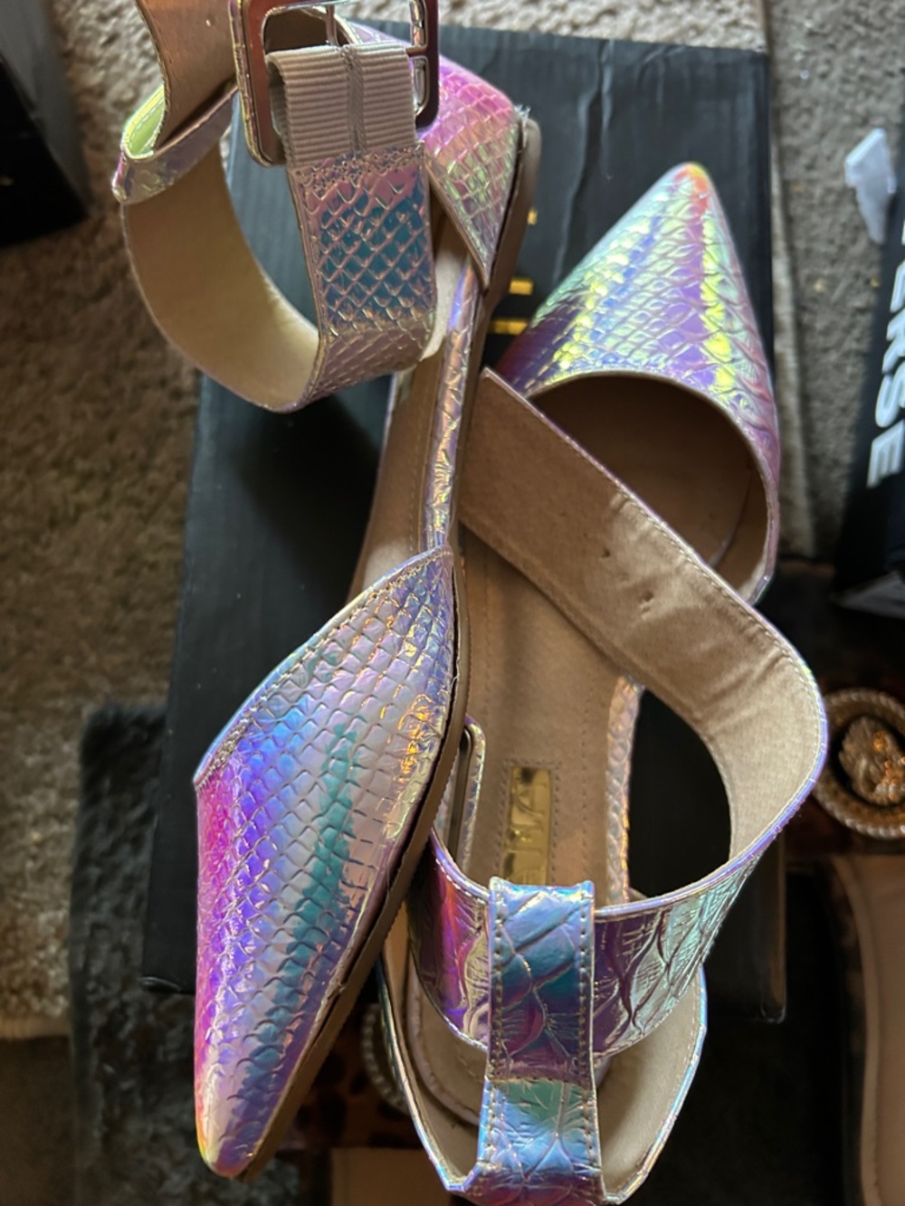 Liliana Iridescent Holographic Pointed-Toe Flats - Multicolor